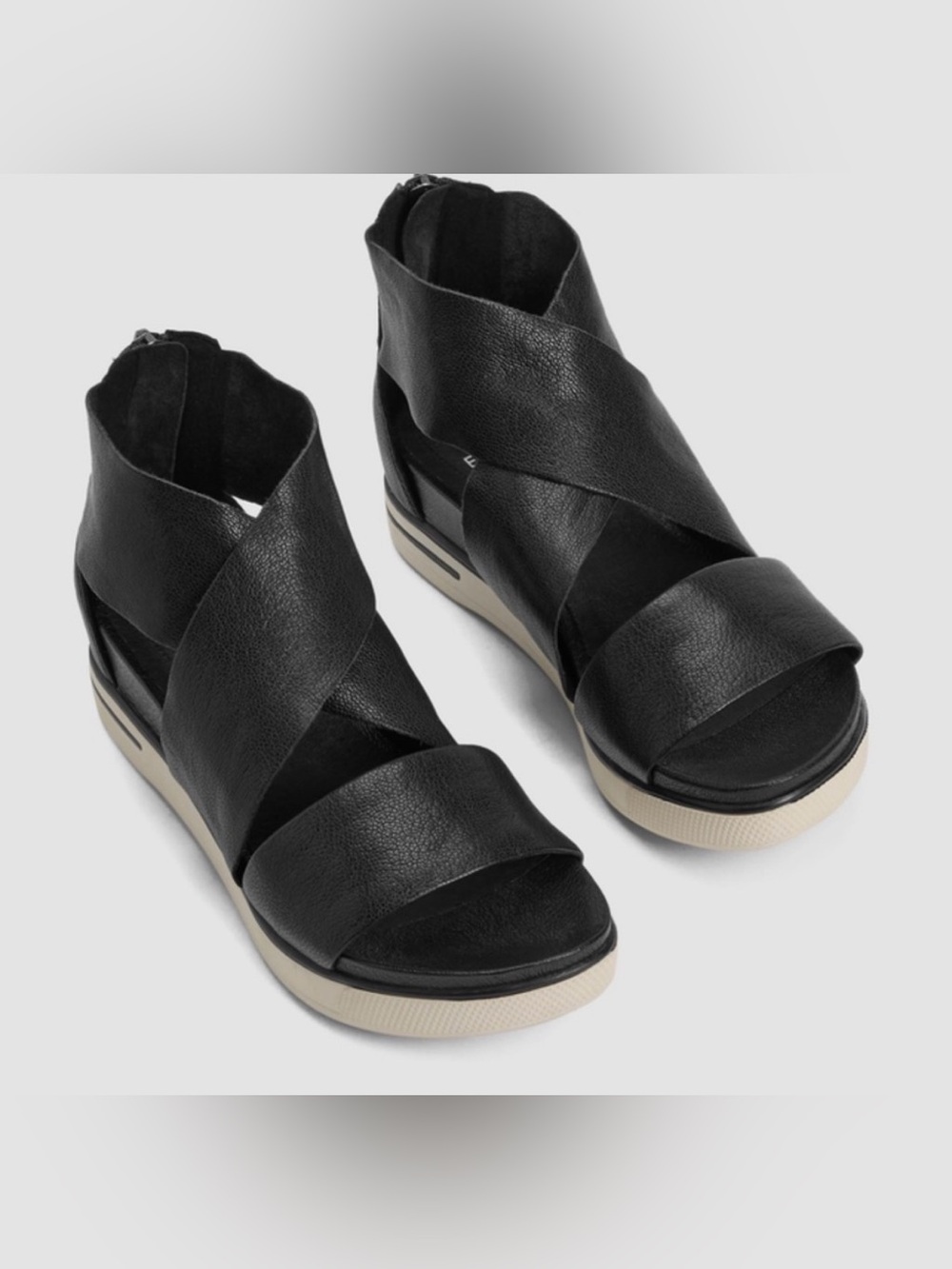 Eileen Fisher Black Leather Sport Tumbled Sneaker Sandal w Back Zipper Entry - 8 - Picture 5 of 10
